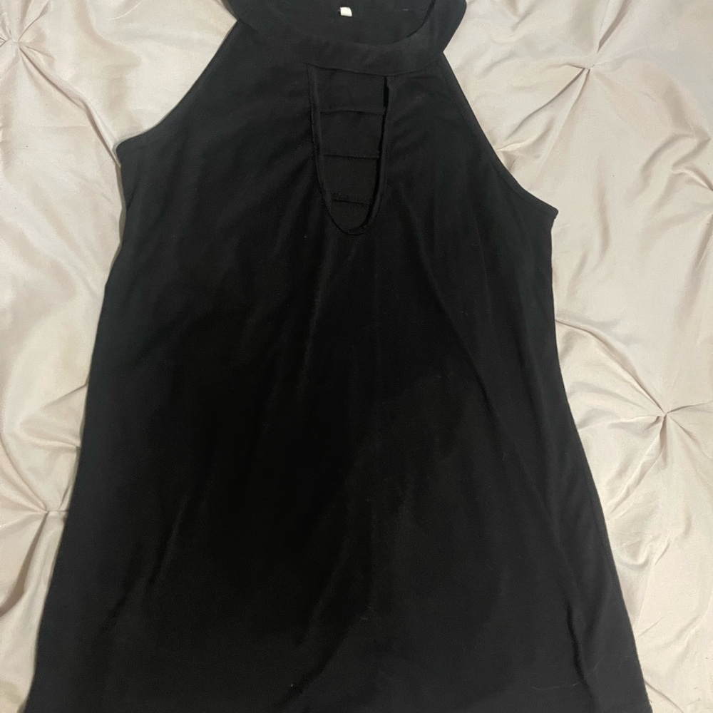Black Cut Out Sleeveless Tank Top
